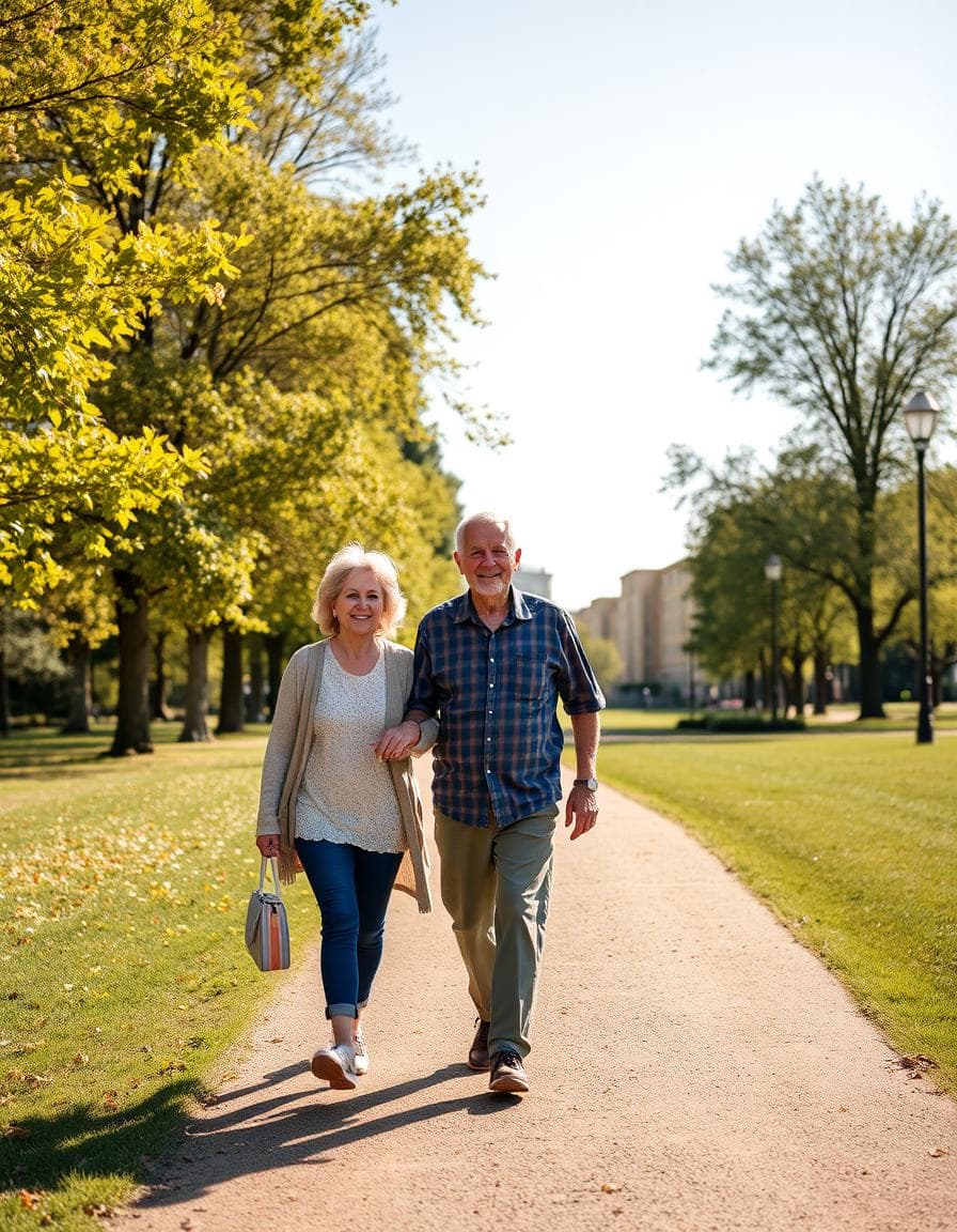 Happy seniors walking